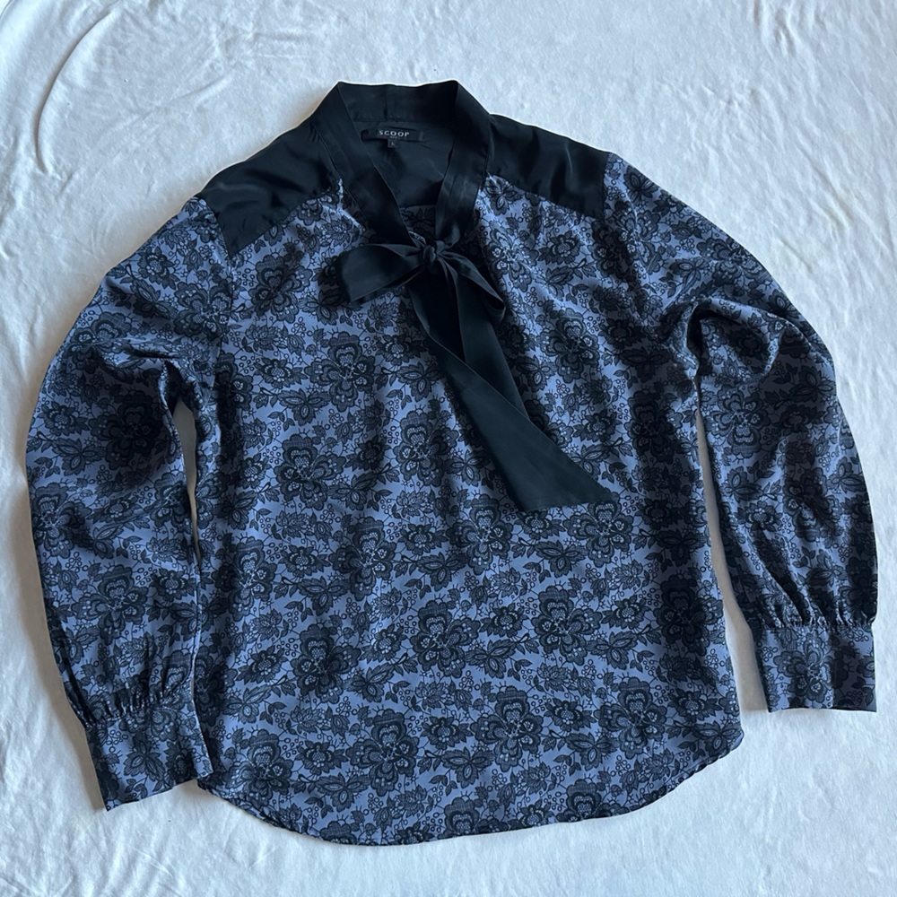 Scoop NYC Silk Large Black neck tie  Dress Top - Picture 13 of 14